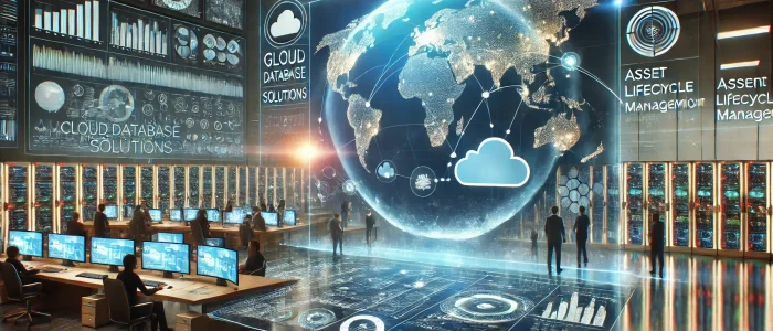 DALL·E 2025-03-07 14.53.28 - A futuristic digital visualization of a global cloud database solutions company. The image showcases a glowing, holographic world map with interconnec
