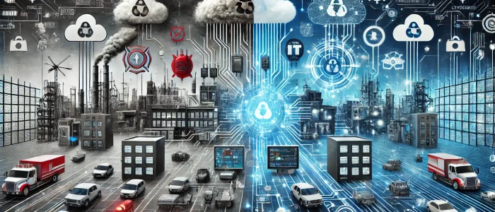 DALL·E 2025-03-17 10.31.01 - A high-tech and visually striking image representing the transformation of multiple independent fire alarm and safety businesses into a unified IT eco